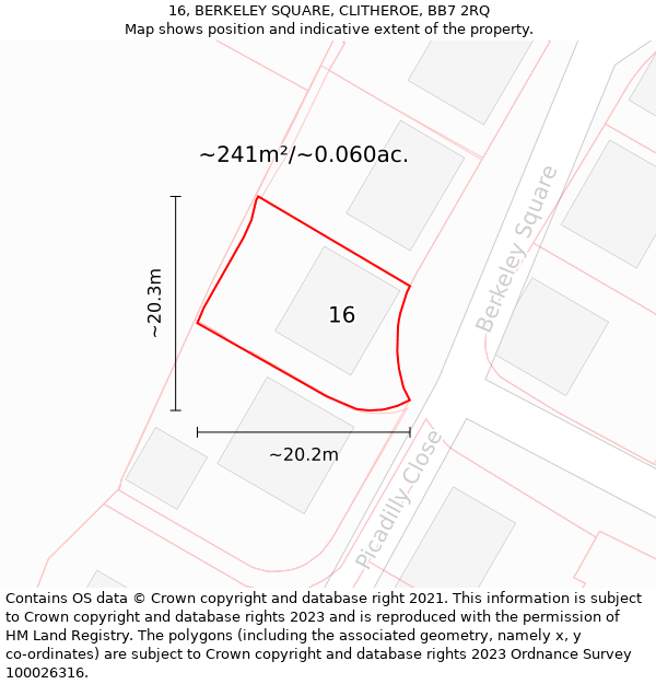 16, BERKELEY SQUARE, CLITHEROE, BB7 2RQ: Plot and title map