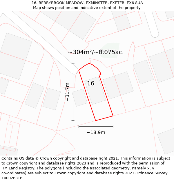 16, BERRYBROOK MEADOW, EXMINSTER, EXETER, EX6 8UA: Plot and title map