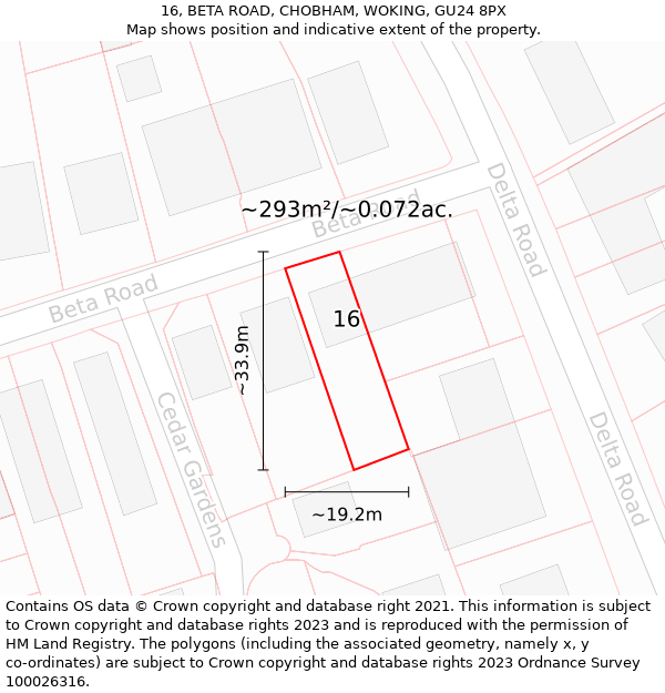 16, BETA ROAD, CHOBHAM, WOKING, GU24 8PX: Plot and title map