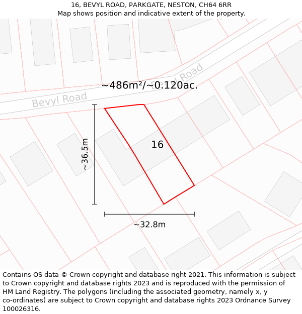 16, BEVYL ROAD, PARKGATE, NESTON, CH64 6RR: Plot and title map