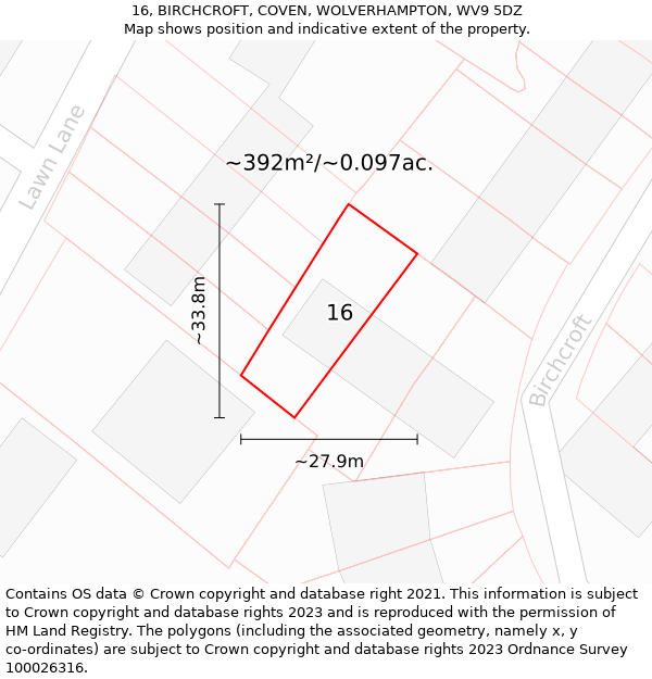 16, BIRCHCROFT, COVEN, WOLVERHAMPTON, WV9 5DZ: Plot and title map