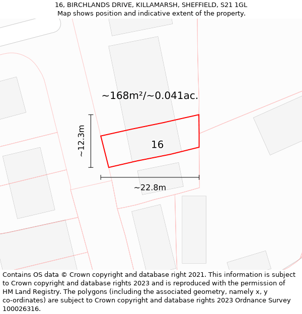 16, BIRCHLANDS DRIVE, KILLAMARSH, SHEFFIELD, S21 1GL: Plot and title map