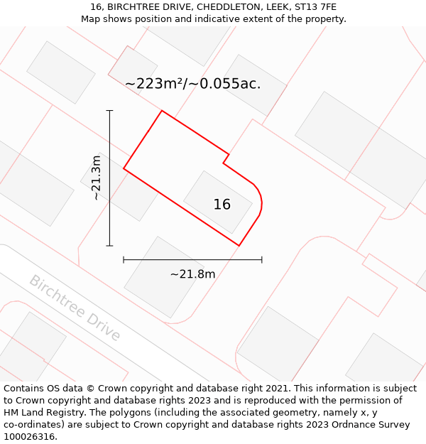 16, BIRCHTREE DRIVE, CHEDDLETON, LEEK, ST13 7FE: Plot and title map