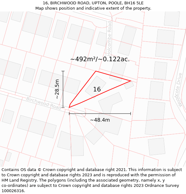 16, BIRCHWOOD ROAD, UPTON, POOLE, BH16 5LE: Plot and title map