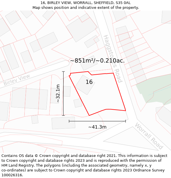 16, BIRLEY VIEW, WORRALL, SHEFFIELD, S35 0AL: Plot and title map