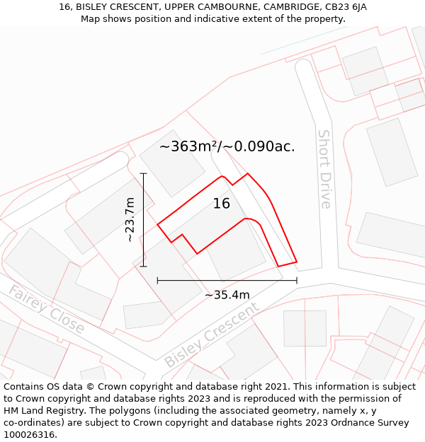 16, BISLEY CRESCENT, UPPER CAMBOURNE, CAMBRIDGE, CB23 6JA: Plot and title map