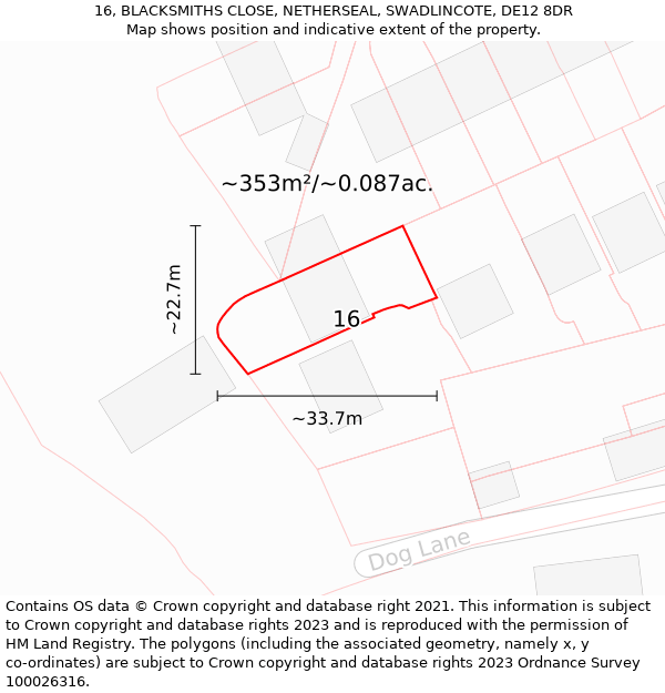 16, BLACKSMITHS CLOSE, NETHERSEAL, SWADLINCOTE, DE12 8DR: Plot and title map