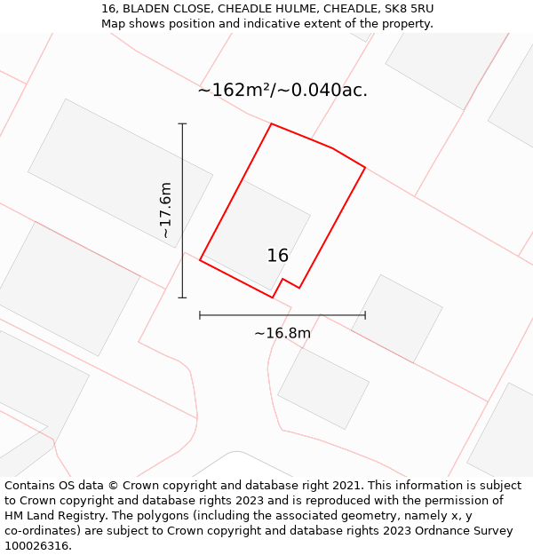 16, BLADEN CLOSE, CHEADLE HULME, CHEADLE, SK8 5RU: Plot and title map