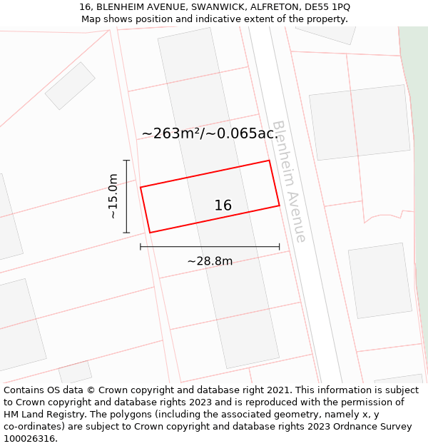 16, BLENHEIM AVENUE, SWANWICK, ALFRETON, DE55 1PQ: Plot and title map