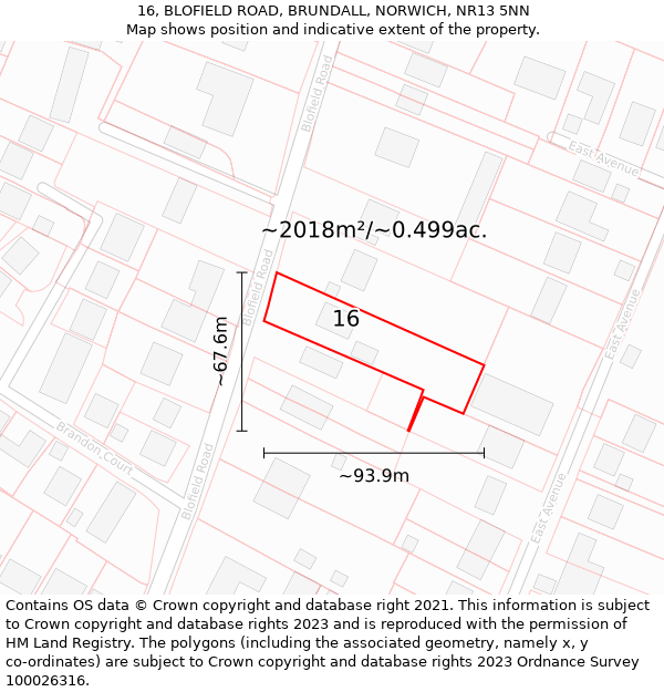 16, BLOFIELD ROAD, BRUNDALL, NORWICH, NR13 5NN: Plot and title map