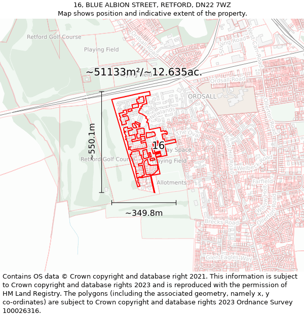 16, BLUE ALBION STREET, RETFORD, DN22 7WZ: Plot and title map