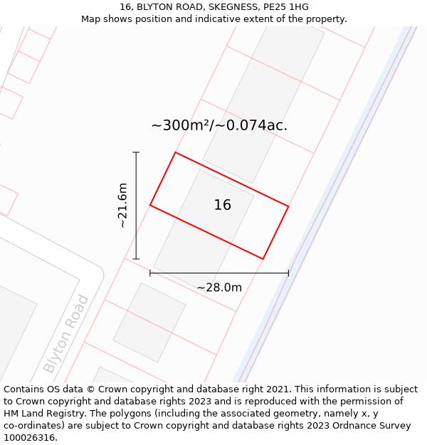 16, BLYTON ROAD, SKEGNESS, PE25 1HG: Plot and title map