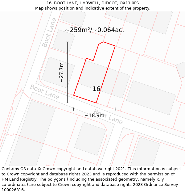 16, BOOT LANE, HARWELL, DIDCOT, OX11 0FS: Plot and title map