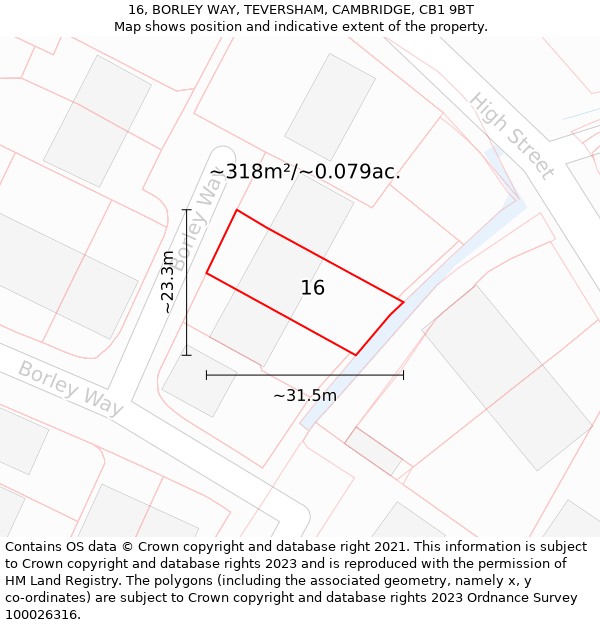 16, BORLEY WAY, TEVERSHAM, CAMBRIDGE, CB1 9BT: Plot and title map