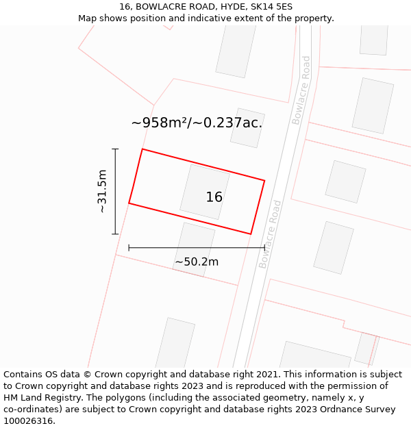 16, BOWLACRE ROAD, HYDE, SK14 5ES: Plot and title map