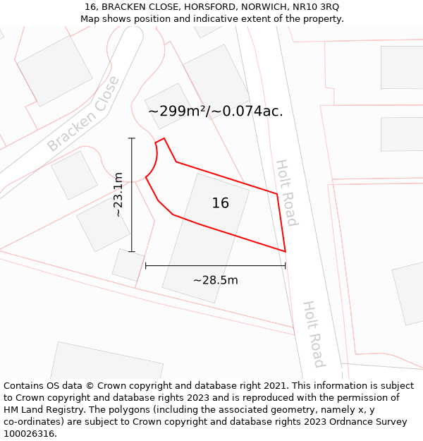 16, BRACKEN CLOSE, HORSFORD, NORWICH, NR10 3RQ: Plot and title map