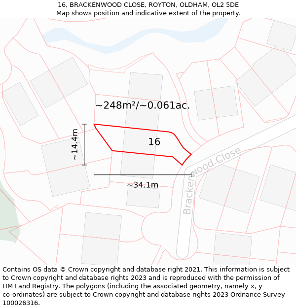 16, BRACKENWOOD CLOSE, ROYTON, OLDHAM, OL2 5DE: Plot and title map