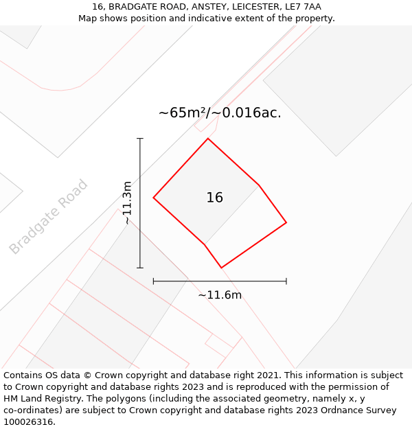 16, BRADGATE ROAD, ANSTEY, LEICESTER, LE7 7AA: Plot and title map