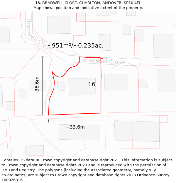 16, BRADWELL CLOSE, CHARLTON, ANDOVER, SP10 4EL: Plot and title map