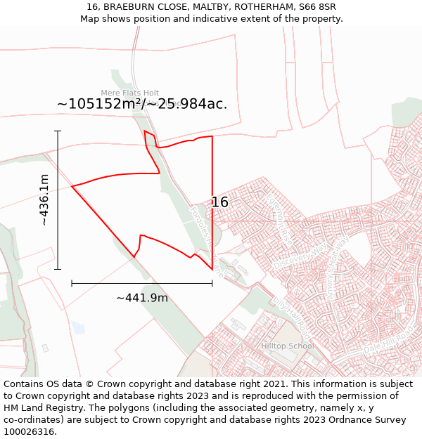 16, BRAEBURN CLOSE, MALTBY, ROTHERHAM, S66 8SR: Plot and title map