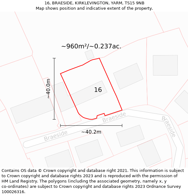 16, BRAESIDE, KIRKLEVINGTON, YARM, TS15 9NB: Plot and title map