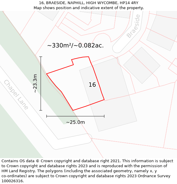 16, BRAESIDE, NAPHILL, HIGH WYCOMBE, HP14 4RY: Plot and title map