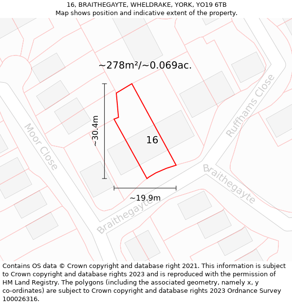 16, BRAITHEGAYTE, WHELDRAKE, YORK, YO19 6TB: Plot and title map