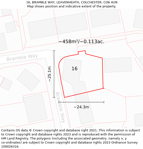 16, BRAMBLE WAY, LEAVENHEATH, COLCHESTER, CO6 4UN: Plot and title map