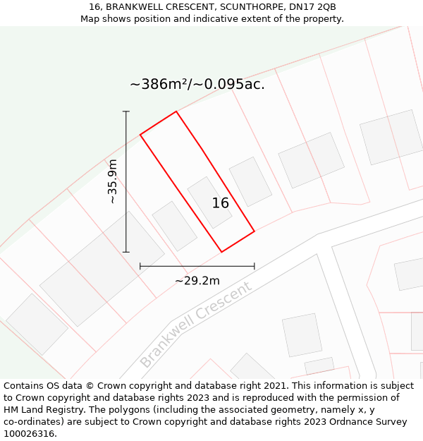 16, BRANKWELL CRESCENT, SCUNTHORPE, DN17 2QB: Plot and title map