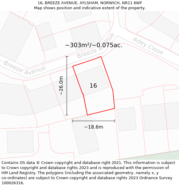 16, BREEZE AVENUE, AYLSHAM, NORWICH, NR11 6WF: Plot and title map