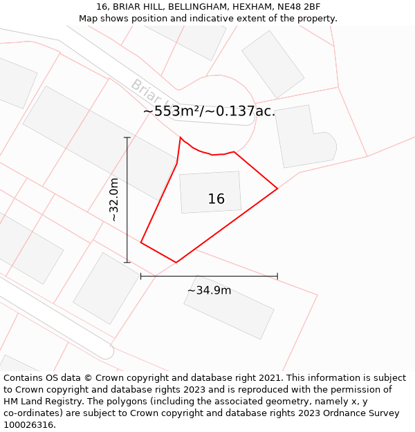 16, BRIAR HILL, BELLINGHAM, HEXHAM, NE48 2BF: Plot and title map