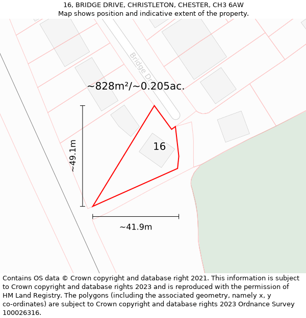 16, BRIDGE DRIVE, CHRISTLETON, CHESTER, CH3 6AW: Plot and title map