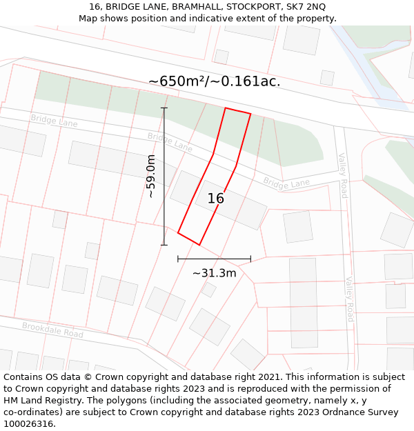 16, BRIDGE LANE, BRAMHALL, STOCKPORT, SK7 2NQ: Plot and title map