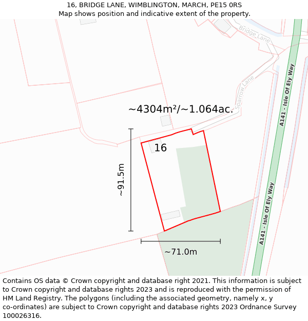 16, BRIDGE LANE, WIMBLINGTON, MARCH, PE15 0RS: Plot and title map