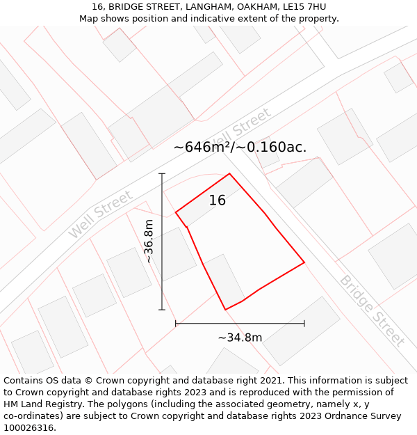 16, BRIDGE STREET, LANGHAM, OAKHAM, LE15 7HU: Plot and title map