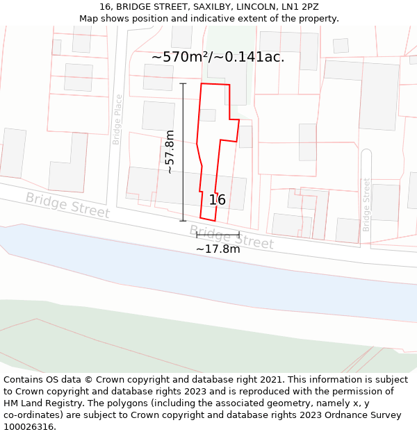 16, BRIDGE STREET, SAXILBY, LINCOLN, LN1 2PZ: Plot and title map