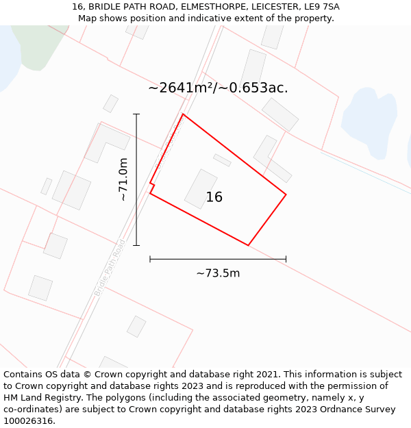 16, BRIDLE PATH ROAD, ELMESTHORPE, LEICESTER, LE9 7SA: Plot and title map