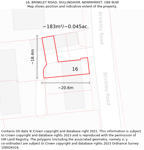 16, BRINKLEY ROAD, DULLINGHAM, NEWMARKET, CB8 9UW: Plot and title map