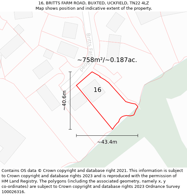 16, BRITTS FARM ROAD, BUXTED, UCKFIELD, TN22 4LZ: Plot and title map