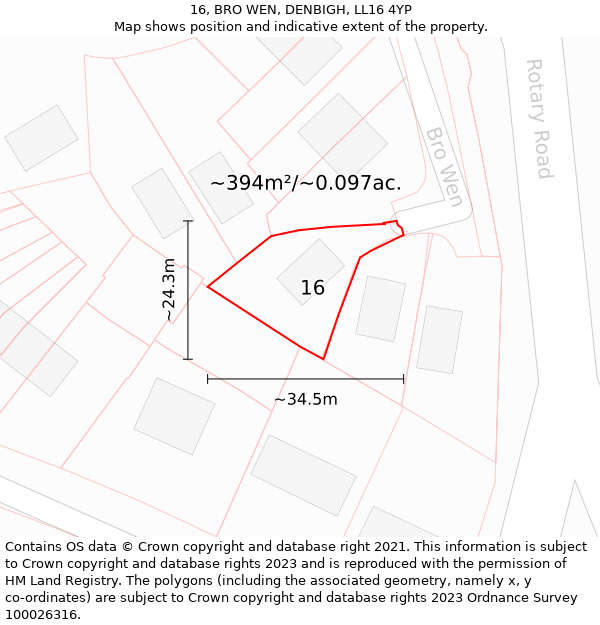 16, BRO WEN, DENBIGH, LL16 4YP: Plot and title map