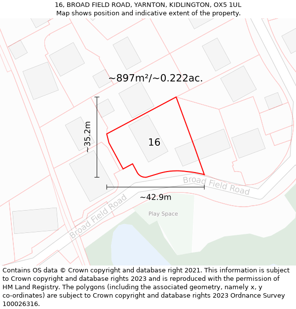 16, BROAD FIELD ROAD, YARNTON, KIDLINGTON, OX5 1UL: Plot and title map