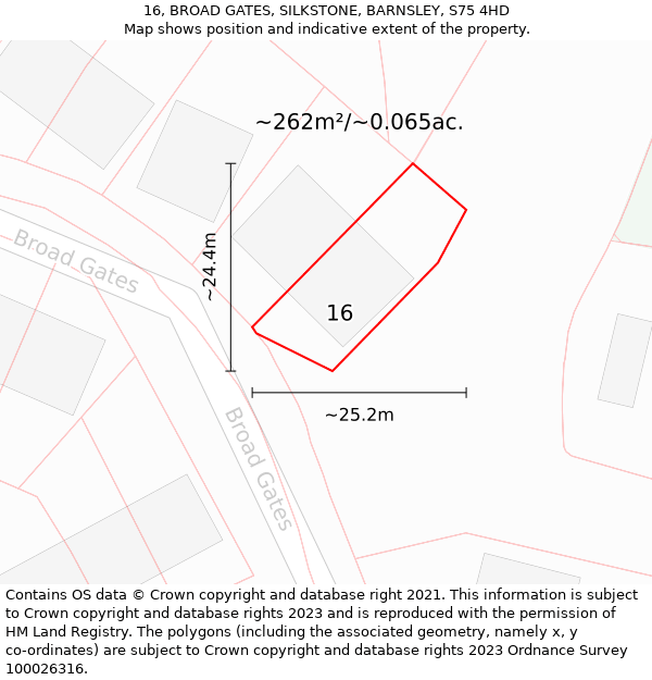 16, BROAD GATES, SILKSTONE, BARNSLEY, S75 4HD: Plot and title map