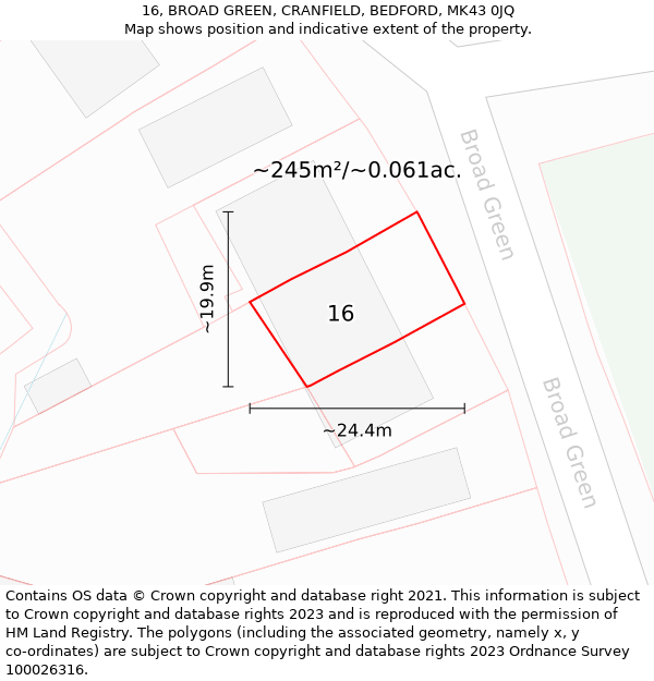 16, BROAD GREEN, CRANFIELD, BEDFORD, MK43 0JQ: Plot and title map