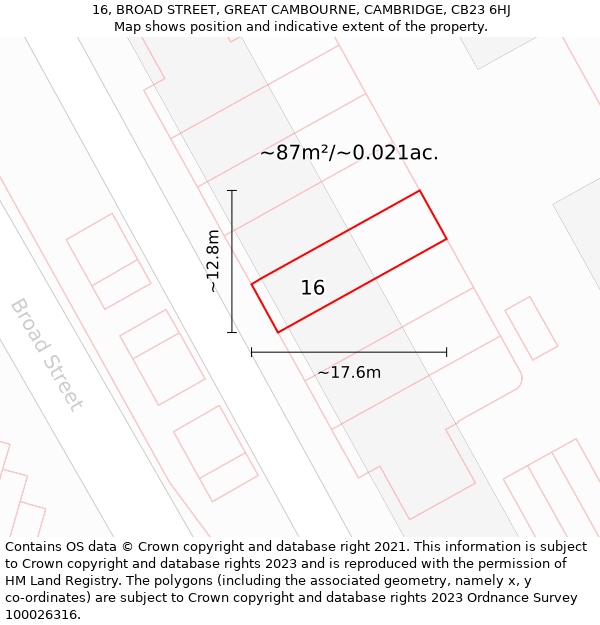 16, BROAD STREET, GREAT CAMBOURNE, CAMBRIDGE, CB23 6HJ: Plot and title map
