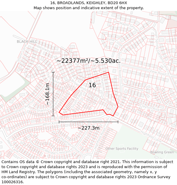 16, BROADLANDS, KEIGHLEY, BD20 6HX: Plot and title map