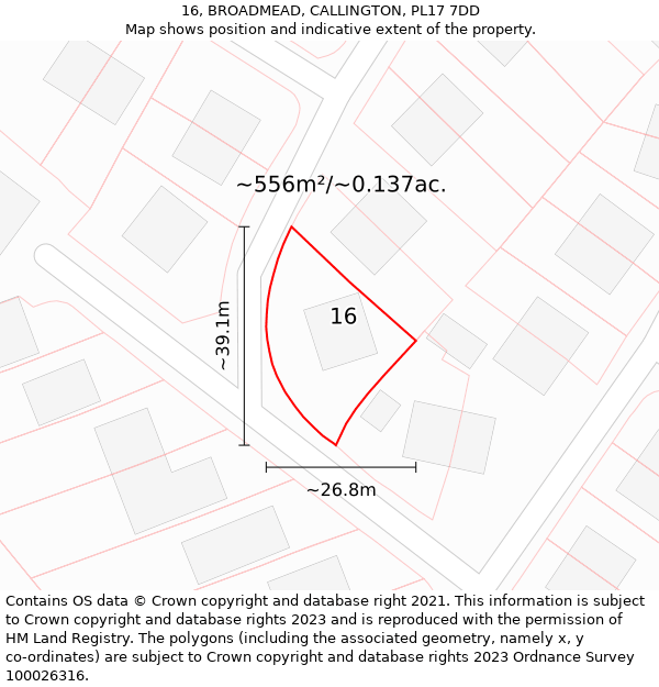 16, BROADMEAD, CALLINGTON, PL17 7DD: Plot and title map