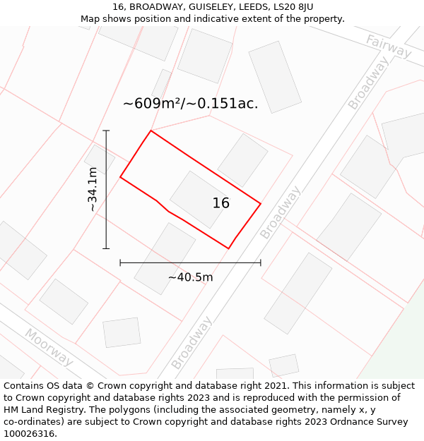 16, BROADWAY, GUISELEY, LEEDS, LS20 8JU: Plot and title map