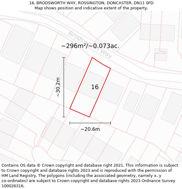 16, BRODSWORTH WAY, ROSSINGTON, DONCASTER, DN11 0FD: Plot and title map