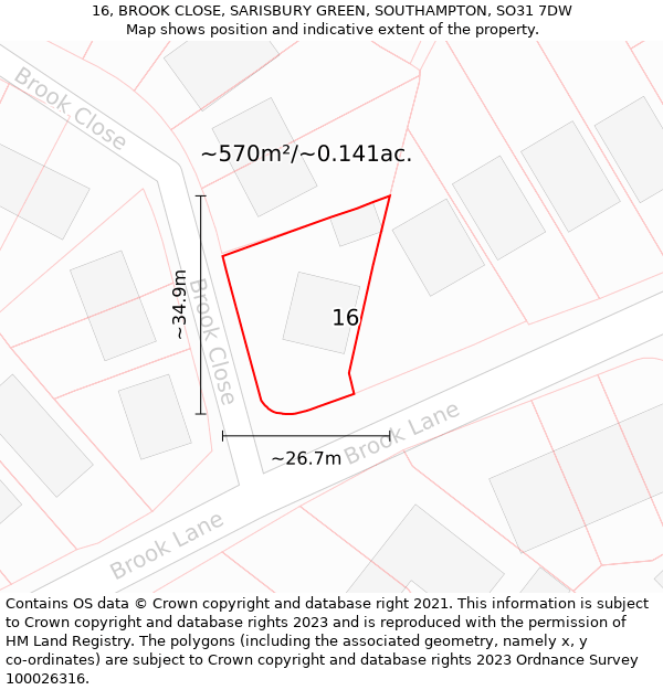 16, BROOK CLOSE, SARISBURY GREEN, SOUTHAMPTON, SO31 7DW: Plot and title map