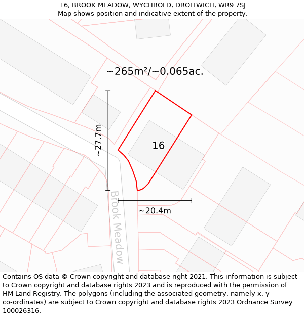 16, BROOK MEADOW, WYCHBOLD, DROITWICH, WR9 7SJ: Plot and title map